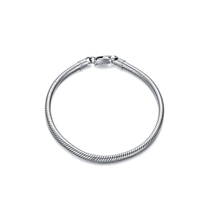 KXJ Solid 925 Sterling Silver Italian Snake Chain Bracelet 2mm/3mm Round Snake Bracelet Anklet for Men Women Charm Bracelet Jewelry Gifts for Dad Boyfriend Birthday Valentines Day Anniversary Graduation, 6.5/7/8/9 inch,Made in Italy - size: 8 inches