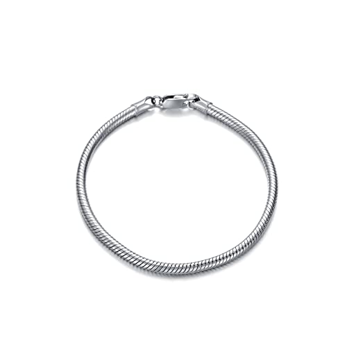 KXJ Solid 925 Sterling Silver Italian Snake Chain Bracelet 2mm/3mm Round Snake Bracelet Anklet for Men Women Charm Bracelet Jewelry Gifts for Dad Boyfriend Birthday Valentines Day Anniversary Graduation, 6.5/7/8/9 inch,Made in Italy - size: 6.5 Inches