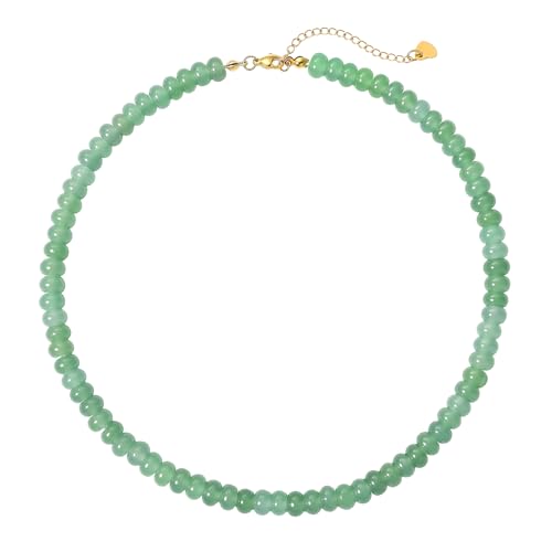 Beaded Necklace for Women,Natural Gemstone Necklace for Women,Colorful Bead Choker Necklace Handmade Surfer Beach Necklace Trendy Jewelry Gift for Women - style: Green Aventurine