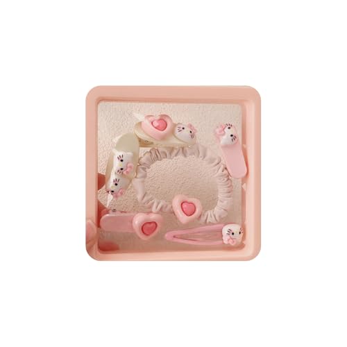 Hair Clips for Women, Acrylic Resin Hair Accessories set with Hairbands Colored Hair Ties, Flower, Rainbow, Little Bear Clips Cute pattern for Birthday Prom Cosplay Party (pink Love cat) - color: pink Love cat