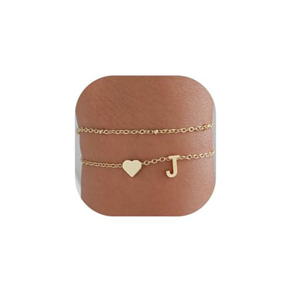 Gold Initial Bracelets for Women Trendy, Dainty Layered 14K Gold Plated Heart Letter Charm Bracelets, letter beads for name bracelets Jewelry Gifts - color: Gold-J