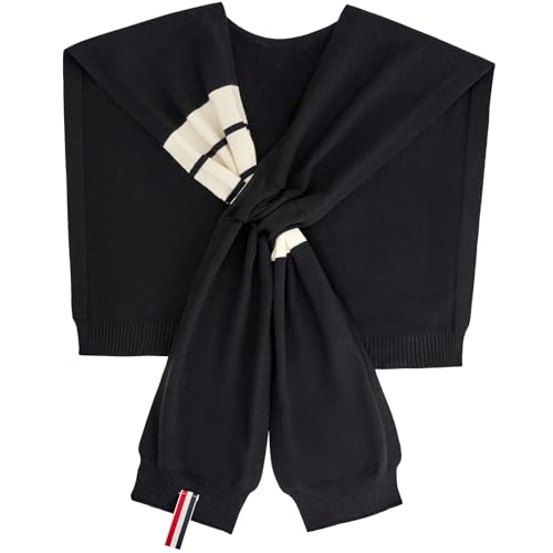 WaJuemy Women's Sweater Shawl Wraps Sleeves Knitted Collar Sweater Scarf Top Casual Lightweight Shoulder Cape Accessories - color: 09 Black Stripe X