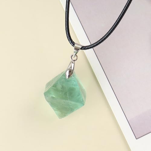 Natural Raw Crystal Necklace for Women Irregular Stone Necklaces Spiritual Gemstone Pendant with Adjustable Rope - color: B-Green Fluorite