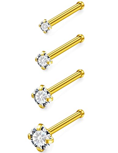 18G 20G 14K Gold Filled Nose Rings Studs Piercing Jewelry For Women Men 316L Surgical Steel Round Square Cubic Zirconia Nose Rings Studs Nostrial Piercing Jewelry CZ 1.5mm 2mm 2.5mm 3mm - color: 14K Gold Plated, size: 18 Gauge-Straight-Round CZ