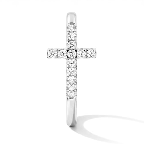 Cross Ring 14K Gold Plated 925 Silver with CZ, Stackable Rings - color: Cross White Gold, size: 6
