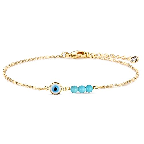 Fesciory Evil Eye Bracelet for Women, Gold Plated Adjustable Chain Jewelry | Blue Evil Eye Charm Bracelet, Lucky Amulet Symbolism, Dainty Adjustable Chain, Daily wear, Jewelry gifts - color: Gold-3