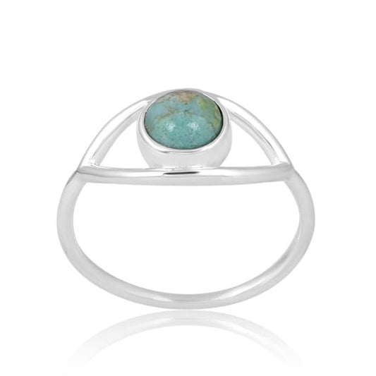 PANOPLY 925 Sterling Silver Natural Gemstone Rings for Women, Handmade Minimalist Promise Engagement Rings for Couples, Stylish Cute Daily Wear Ring, Anti Tarnish Trendy Jewelry Gift for Girls - color: Silver, Turquoise Blue