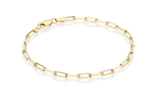 Miabella Italian 18K Gold Plated 925 Sterling Silver Paperclip Bracelet | 3mm, for Women Men, Chain Link, Fine Jewelry, Made in Italy - style: Length 7.5 Inches (women's average size)