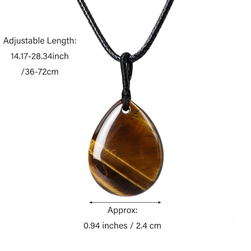 Teardrop Gemstone Necklaces for Women, Healing Crystal Pendant Necklace Birthstone Jewelry for Women - color: Tiger's Eye