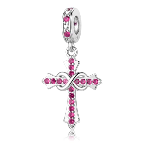 HappyStar 925 Sterling Silver Charms Infinity Design Birthstone Charms for Bracelets with 5A Cubic Zirconia Cross Necklace for Women Dangle Pendant Compatible Pandora Bracelets Happy Birthday Gifts - color: 7-July Birthstone Charms