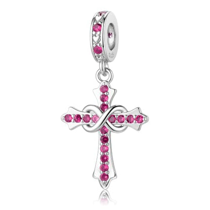 HappyStar 925 Sterling Silver Charms Infinity Design Birthstone Charms for Bracelets with 5A Cubic Zirconia Cross Necklace for Women Dangle Pendant Compatible Pandora Bracelets Happy Birthday Gifts - color: 7-July Birthstone Charms