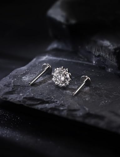 16G Astm F136 Titanium Internal Thread Flat Back Earrings Nose Studs Tragus Forward Helix Conch Cartilage Lobe Earrings Stud Medusa Labret Monroe Lip Ring Piercing Jewelry For Women Men - size: 16G--Style E-CZ