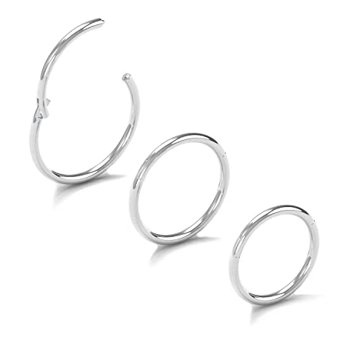 4G/6G/8G/10G/12G/14G/16G/18G/20G Hypoallergenic Nose Hoop Rings Steel Hinged Clicker Segment Gold/Rose Gold/Black/Pink Color - style: 3pc: 20g×5/6/7mm Silver-tone
