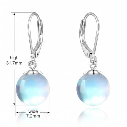 Pearl Leverback Earrings for Women Dangle Round Gemstone Earrings Birthstone Jewelry Gift Anniversary for Her - color: 13 Moonstone