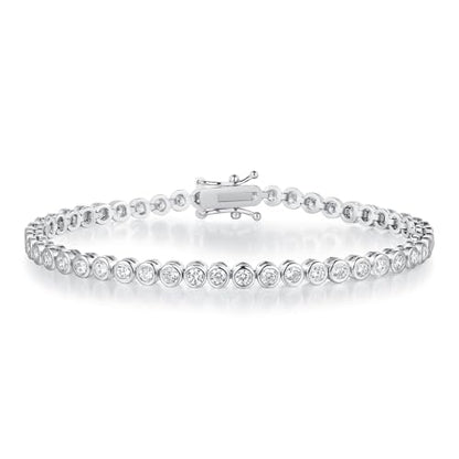 Tennis Bracelet for Women, White Gold Plated with Bezel Clear 3mm Round Cut Cubic Zirconias - size: 6.5 inch