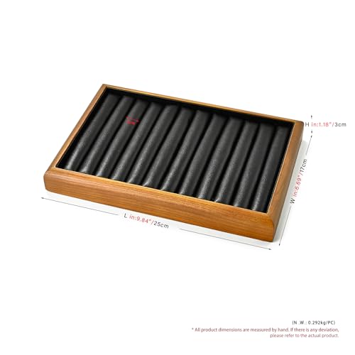 Oirlv Black Wood Jewelry Ring Display Tray | Black Solid Wood Frame, Soft Leather Interior, 9.84X17X1.18in Ring Tray, Beautiful Finish, Protects Jewelry - color: Black, size: 11 slot