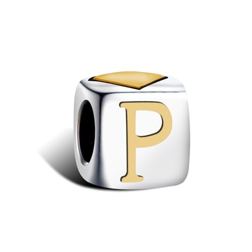 KunBead Initial A-Z Letter Gold Heart Alphabet Love Bead Birthday Charms Compatible with Pandora Charm Bracelet for Women - style: Letter P