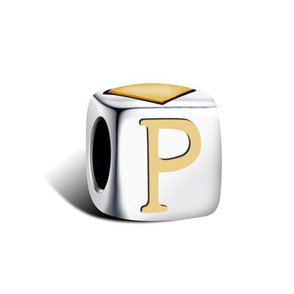 KunBead Initial A-Z Letter Gold Heart Alphabet Love Bead Birthday Charms Compatible with Pandora Charm Bracelet for Women - style: Letter P
