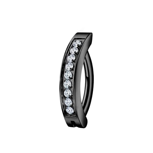 16G Labret Stud, G23 Titanium Vertical Labret Lip Piercing Jewelry, Gold Eyebrow Ring Clicker Belly Button Ring Hoop For Women Men - color: Black, size: 10mm Clear CZ