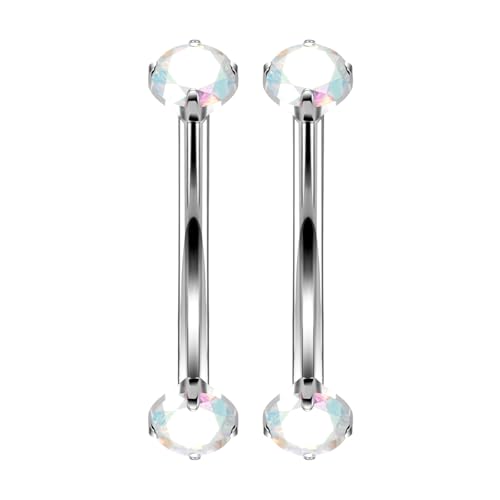 16G Astm F136 Titanium Eyebrow Piercing Jewelry Curved Barbell Eyebrow Ring Vertical Labret Lip Jewelry Daith Rook Earrings Navel Small Belly Button Ring Piercing Jewelry for Women Men CZ - style: 16G, 6MM Length, AB CZ