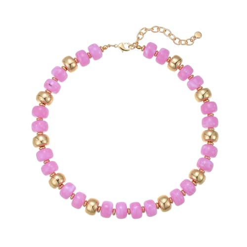 Resin Chunky Colorful Beaded Necklace | Adjustable Boho Statement Necklace,Summer Beach Party Jewelry - color: Pinkish-purple