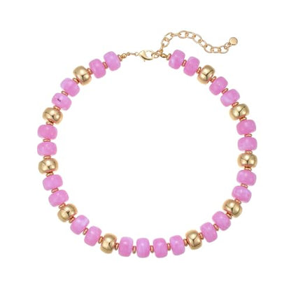Resin Chunky Colorful Beaded Necklace | Adjustable Boho Statement Necklace,Summer Beach Party Jewelry - color: Pinkish-purple