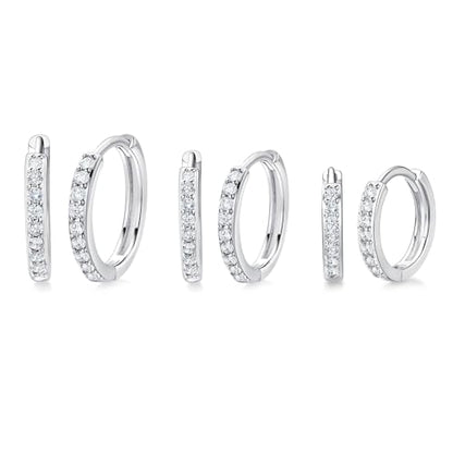 White Gold Earrings for Women Men Hoop and Stud Earring Set | Hypoallergenic 14K White Gold Plated Hoops Huggie Stud Earrings Set Round Cubic Zirconia Ear Jewelry - style: A5-White Gold-Hoop (3 Pairs)