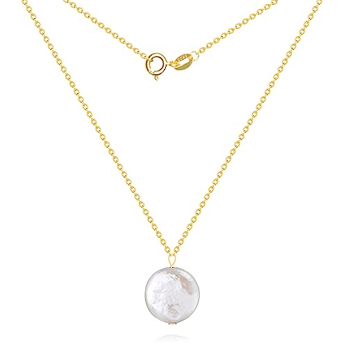 925 Sterling Silver Dainty Freshwater Cultured Pearl Choker Necklace White Genuine Real Pearl Charm Necklaces Jewelry Gifts for Her - color: Baroque-Button-Gold