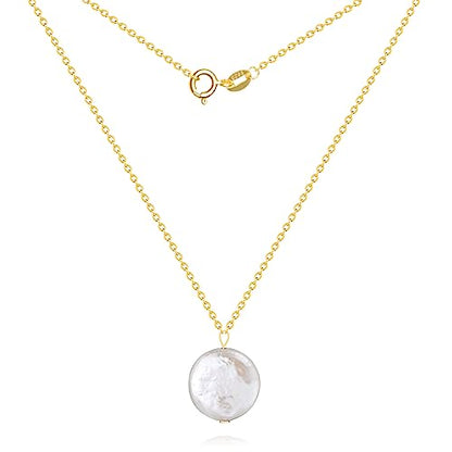 925 Sterling Silver Dainty Freshwater Cultured Pearl Choker Necklace White Genuine Real Pearl Charm Necklaces Jewelry Gifts for Her - color: Baroque-Button-Gold