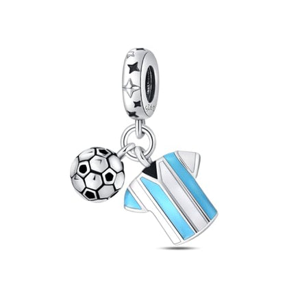 Pandach 925 Sterling Silver Charms for Bracelet&Necklace Dangle Pendant Bead with 5A Cubic Zirconia Stones,Jewelry Beads Gifts for Women - style: Argentina Football Charm