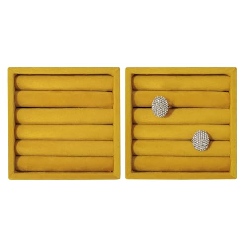 SCIKHETF Velvet Ring Earrings Studs organizer Tray Small Ring Insert Display Tray 5 Slots Stackable (Yellow) - color: Yellow