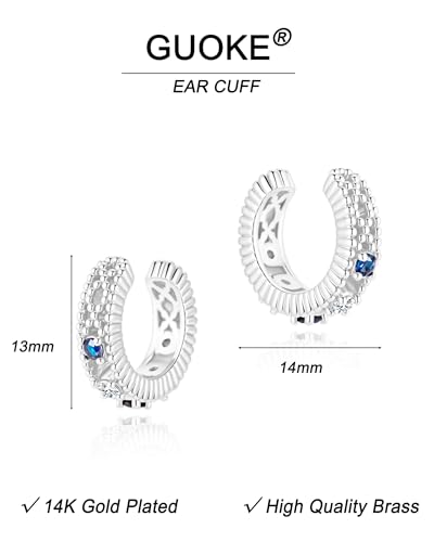 Ear Cuff for Women, 14K Gold/White Gold Plated Ear Cuffs Non Piercing Hypoallergenic Jewelry Gift - color: sapphire silver