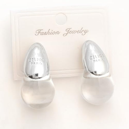 18k Gold Plated Teardrop Earrings, sterling silver post chunky resin and copper drop stud earrings, Hypoallergenic Earrings Jewelry Gift - color: Clear-Silver