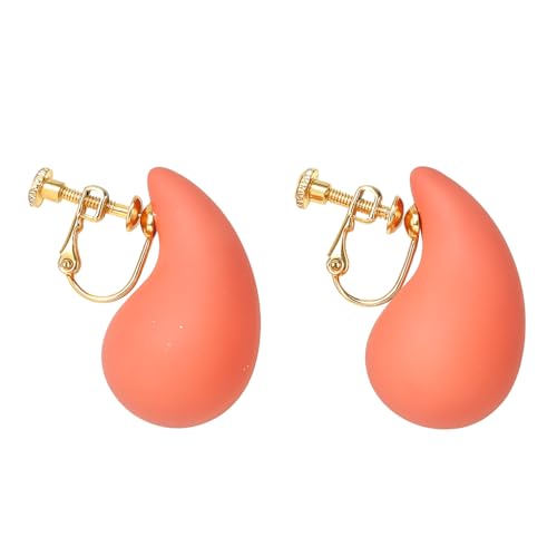 14K Gold Clip On Earrings Women,Teardrop Chunky Detachable Hoop Clip-On Earrings for Non Pierced Ears Hypoallergenic Lightweight Earring Clips - color: Carol Pink
