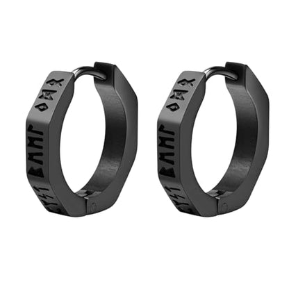 Aroncent 2-8Pcs Womens Mens Huggie Hoop Triangle Earrings Viking Runes Stainless Steel Ear Stud Novelty Black/Gold/Silver - color: F-Viking Geometric Earrings-Black