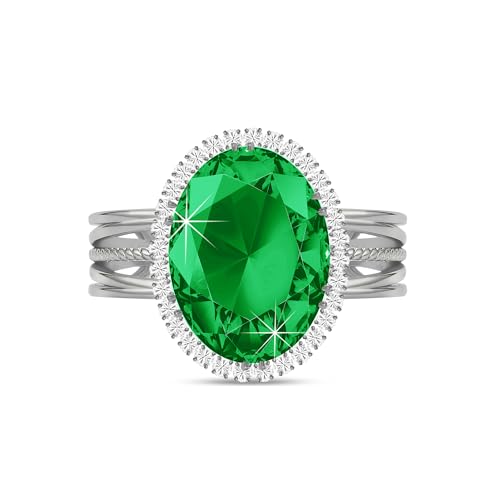 Linawe Costume Jewelry Adjustable Cocktail Ring for Women | Copper, Rhinestone, Cubic Zirconia, Oval, Fake Diamond, Crystal, Stone, Birthstone, Gemstone, Big, Chunky, Statement - color: White Green