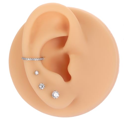 GAGABODY G23 Titanium 16G 6/8/10mm Clear CZ/Opal Internally Threaded Labret Monroe Lip Studs 6mm Helix Cartilage Tragus Earring Piercing - color: 16G-3Pcs-Silver-Length:6mm CZ:4mm