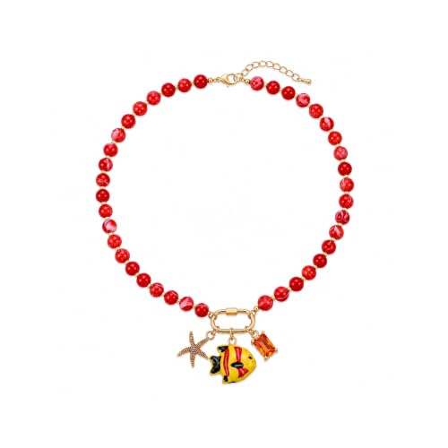 LIU JUN Colorful Beaded Necklace for Women, Chunky Boho Fish Starfish Conch Pendant Acrylic Bead Necklaces Cute Y2K Summer Beach Jewelry Gifts - color: Starfish Orange Beads
