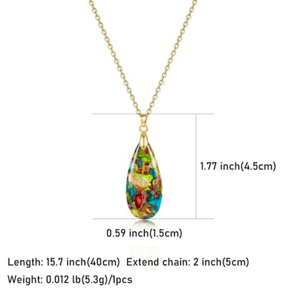 Joya Love 14K Gold Plated Healing Stone Teardrop Pendant Necklace for Women, Waterproof Stainless Steel Chain, Colorful Natural Stone Look, Boho Spiritual Jewelry Gift - color: Colorful -Gold