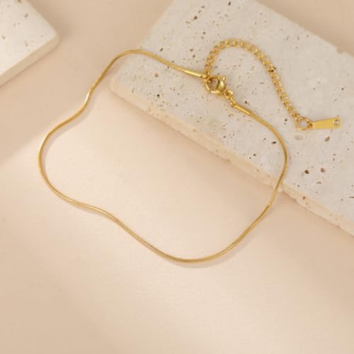 Amaxer Adjustable Stainless Steel Snake Chain Ankle Bracelet 0.04in Width Foot Chain for Women Beach Holiday Summer Vacation Jewelry - color: gold