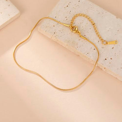 Amaxer Adjustable Stainless Steel Snake Chain Ankle Bracelet 0.04in Width Foot Chain for Women Beach Holiday Summer Vacation Jewelry - color: gold