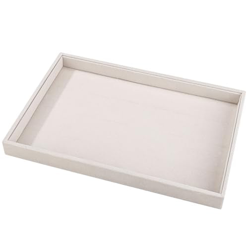 13.8" x 9.5" Velvet Jewelry Tray Jewelry Display Tray Stackable Empty Plate | Jewelry Organizer Trays for Earrings Necklaces Bracelet Rings Display Showcase - Beige - color: Beige, size: Flat Tray 13.8"x9.5"