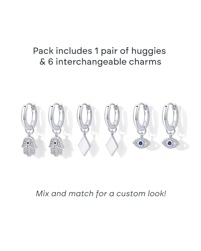 PAVOI 14K Gold Plated Mix & Match Charms Dainty Huggie Earrings for Women | Hypoallergenic Earrings with 925 Sterling Silver Posts, Huggie Hoop Earrings with Motif Dangle Charms Pack - style: Evil Eye
