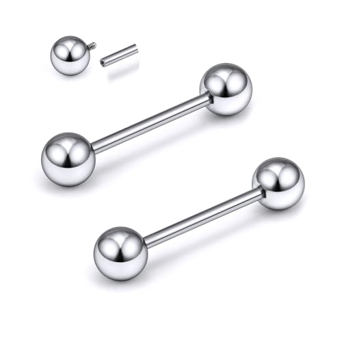 2G 4G 6G 8G 10G 12G 14G 16G Astm F136 Titanium Internally Threaded Nipple Tongue Rings Piercing Jewelry Industrial Straight Barbell Tongue Nipple Ring Bridge Piercing Jewelry For Women Men - size: 14 Gauge-14MM