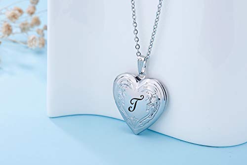 YOUFENG Locket Necklace that Holds Pictures Initial Alphabet A-Z Letter Pendant Necklace Platinum Plated Gifts for Women - style: T