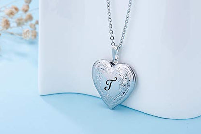 YOUFENG Locket Necklace that Holds Pictures Initial Alphabet A-Z Letter Pendant Necklace Platinum Plated Gifts for Women - style: T