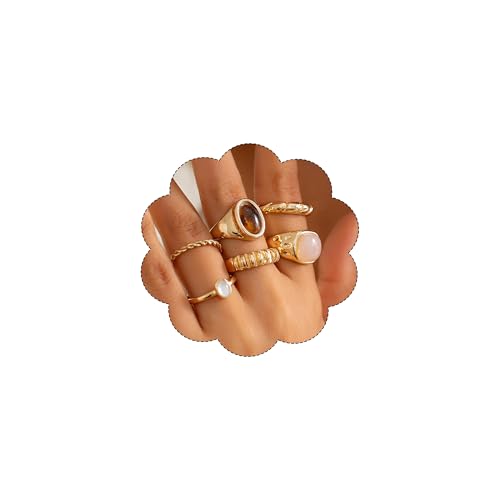 ZMANYIJEW Chunky Gold Rings Set for Women 14K Thick Dome Statement Rings Stackable Finger Knuckle Open Rings Punk Vintage Jewelry - color: 533-6pcs Gold A