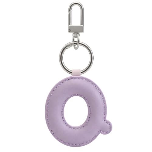 Initial Letter Keychain,Stainless Steel,Colorful Faux Leather Keyring for Backpack,Purse,Car Keys,Gift for Men Women - color: Q