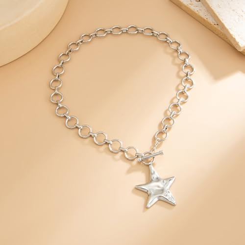 Sora Tuki Chunky Star Necklace for Women Trendy Big Statement Necklace Large Star Pendant Necklaces Thick Chain OT Toggle Necklaces Boho Chunky Jewelry - style: S