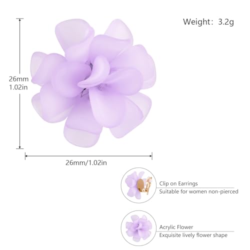 LAXPICOL Fashion Flower Clip On Earrings For Women Cute Lovely Acrylic Flower Earrings No piercing Earrings - color: purple